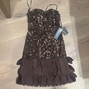 Sue Wong Black and Brown Sequin Mini Dress